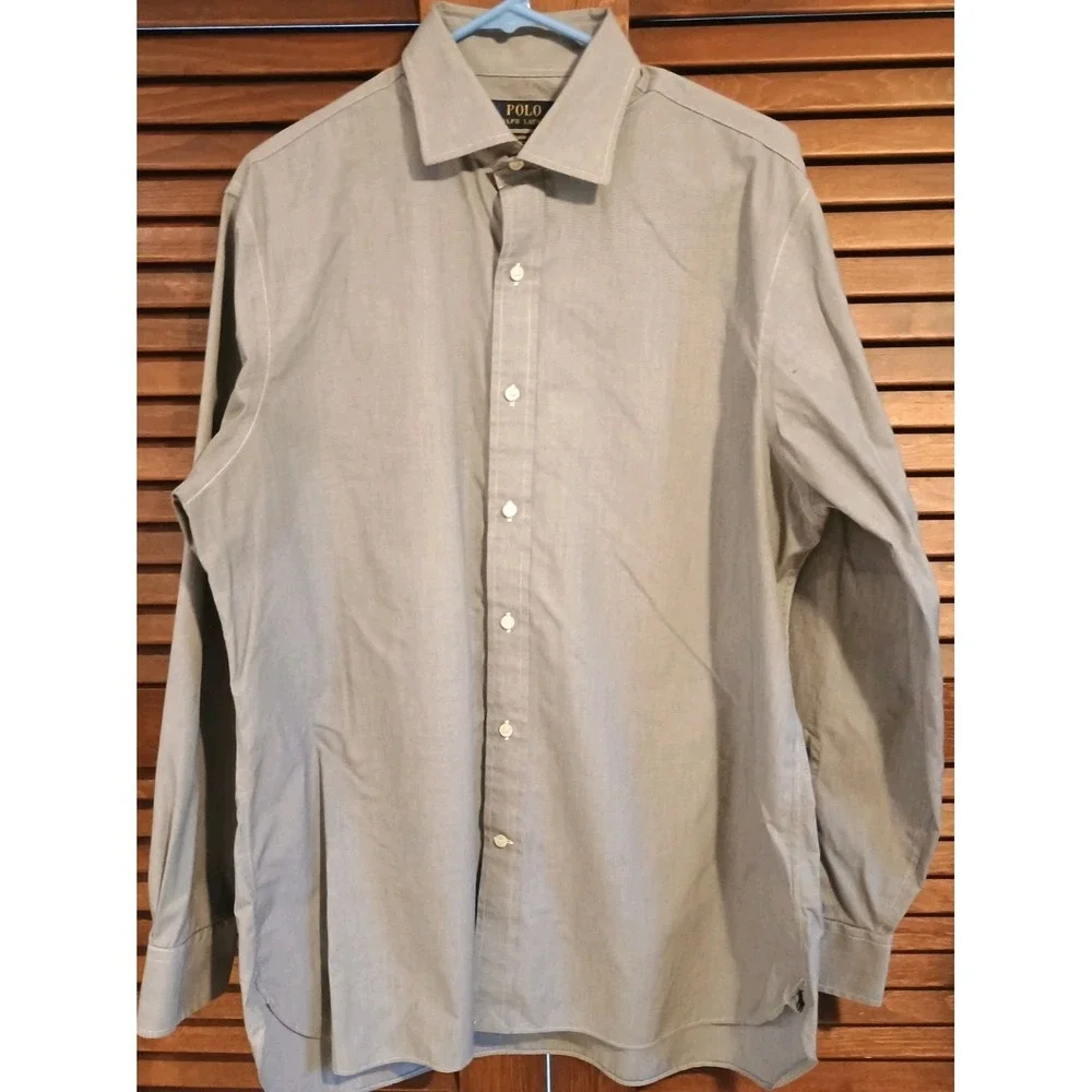 Polo Ralph Lauren Mens Gray Button Down Shirt Classic Fit 16.5 X 34/35 Easy Care